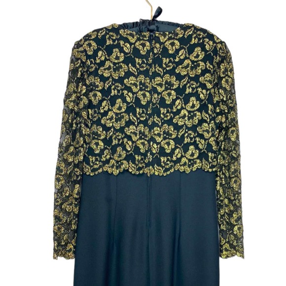 Night Way Long Sleeve Black and Gold Long Occasion Dress Size 16 - Picture 2 of 6